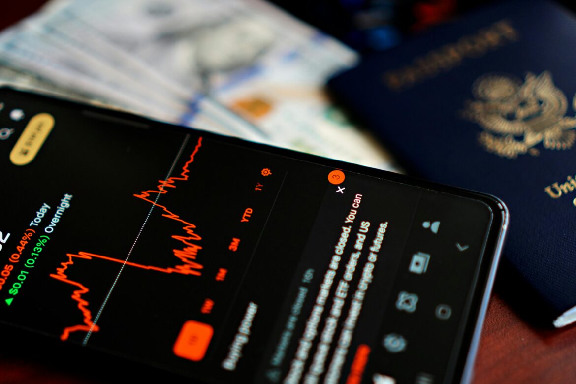 Smartphone with stock market app and passport