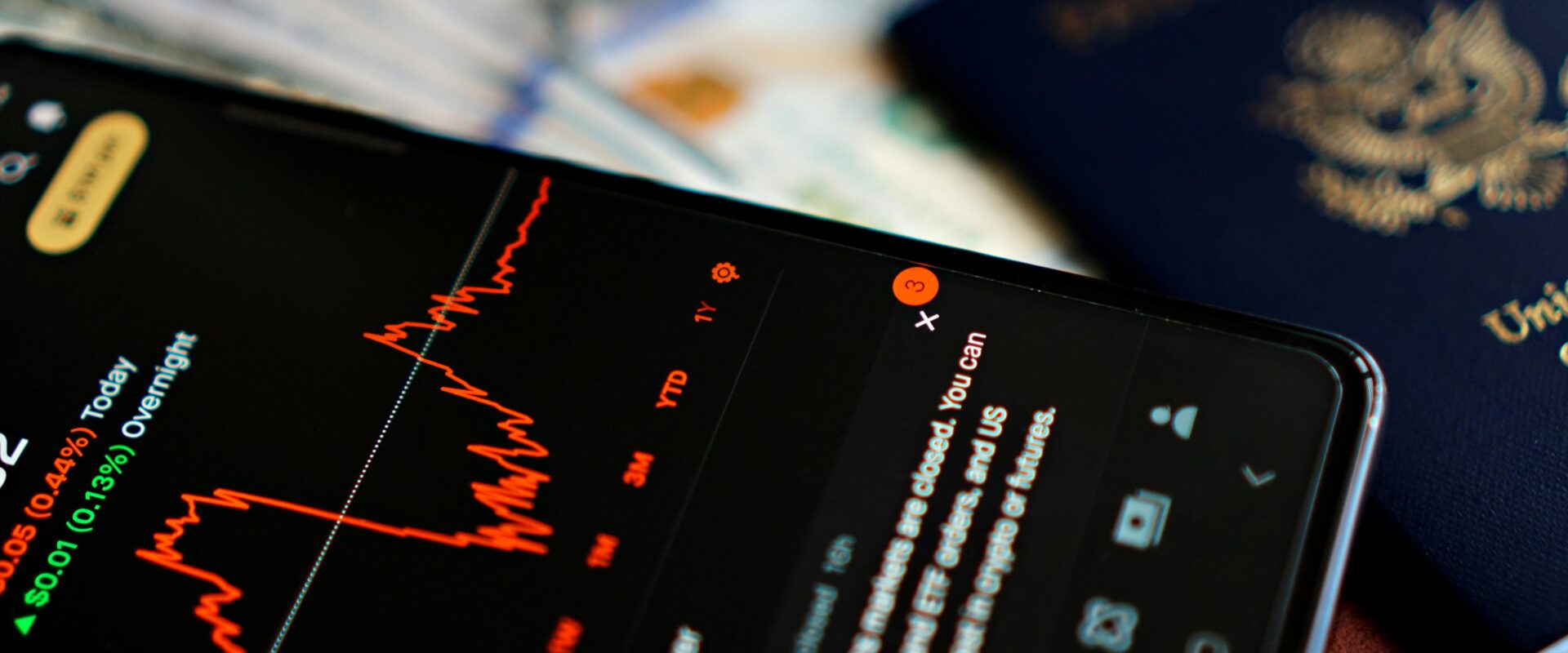 Smartphone with stock market app and passport