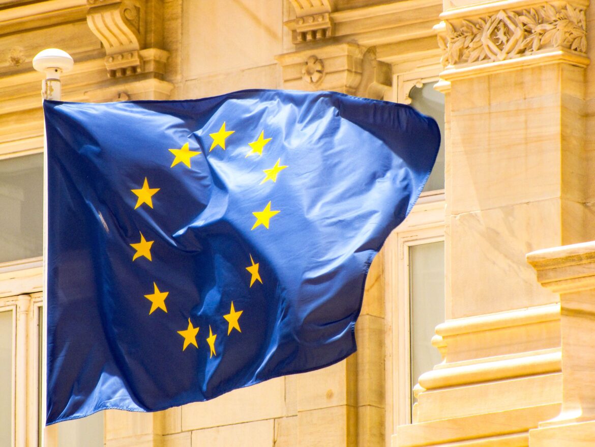 European union flag waving in cartagena