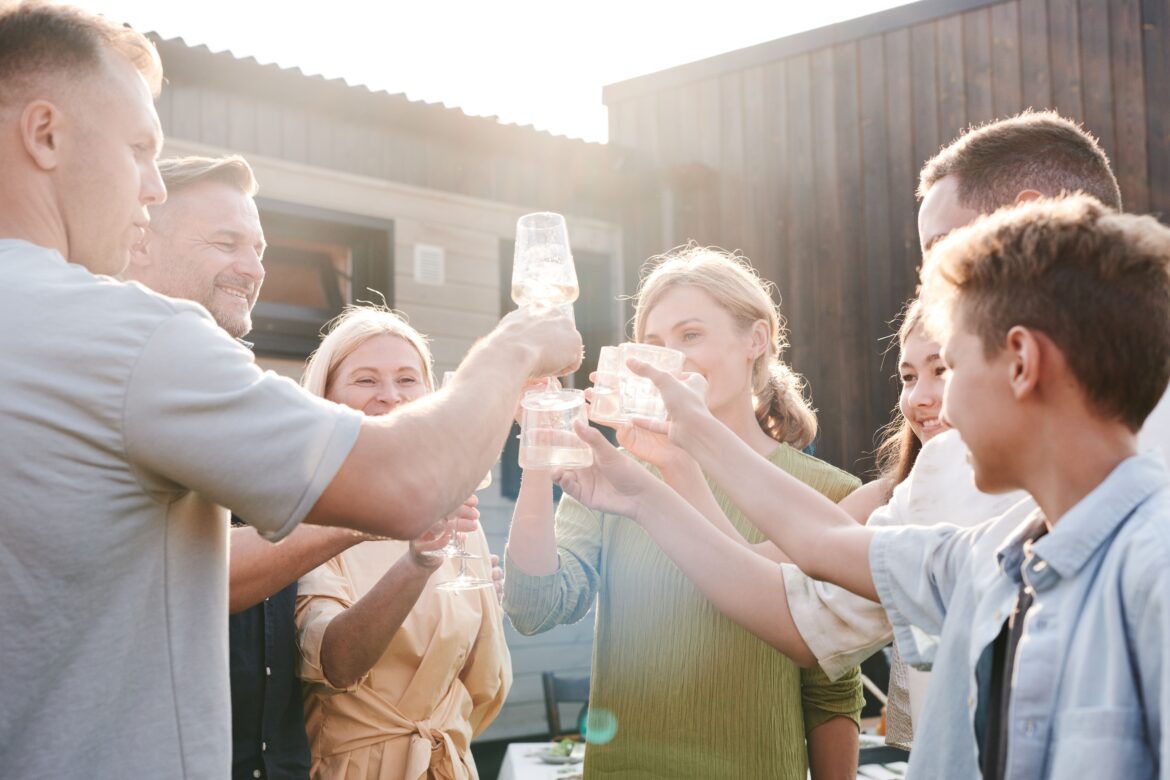 Family and friends making a toast