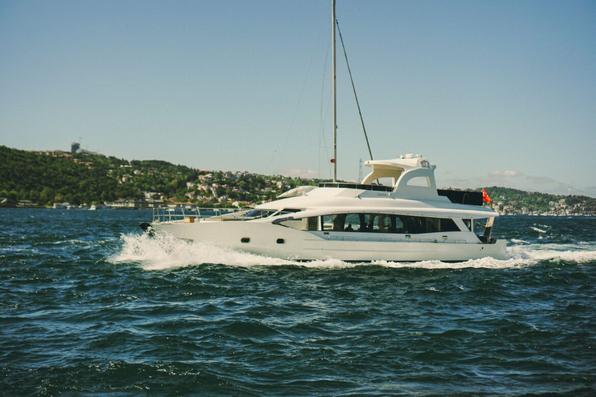 Luxury yacht cruising on pristine blue waters